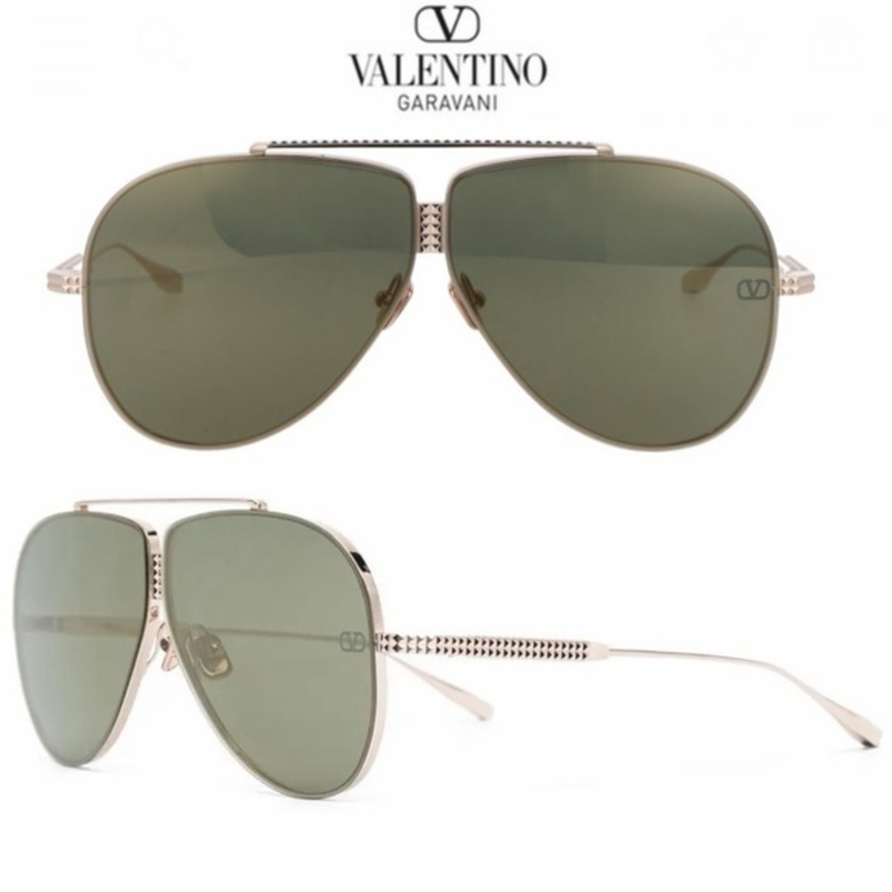 Valentino Garavani Rockstud Pilot-Frame Sunglasses In Gold Aviator Unisex 750$